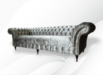 Chesterfield Upholstered Couch Fabric Sofas Sofa Seating Set Velvet Silver 4 Seater